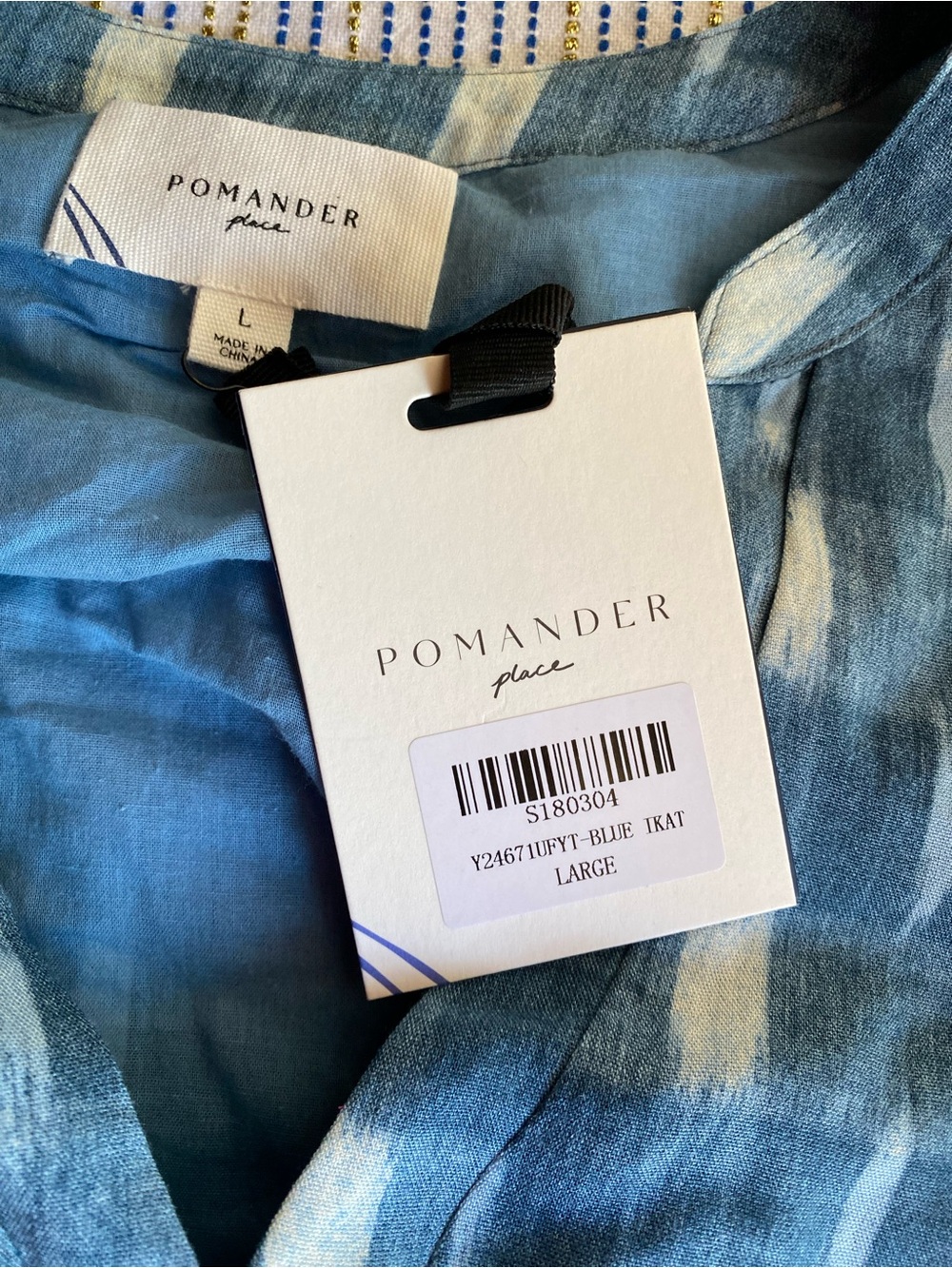 Tuckernuck x Pomander Place Blue Ikat Kenzo Dress Mini Tiered Smocked Cuff Sz L - Picture 9 of 16